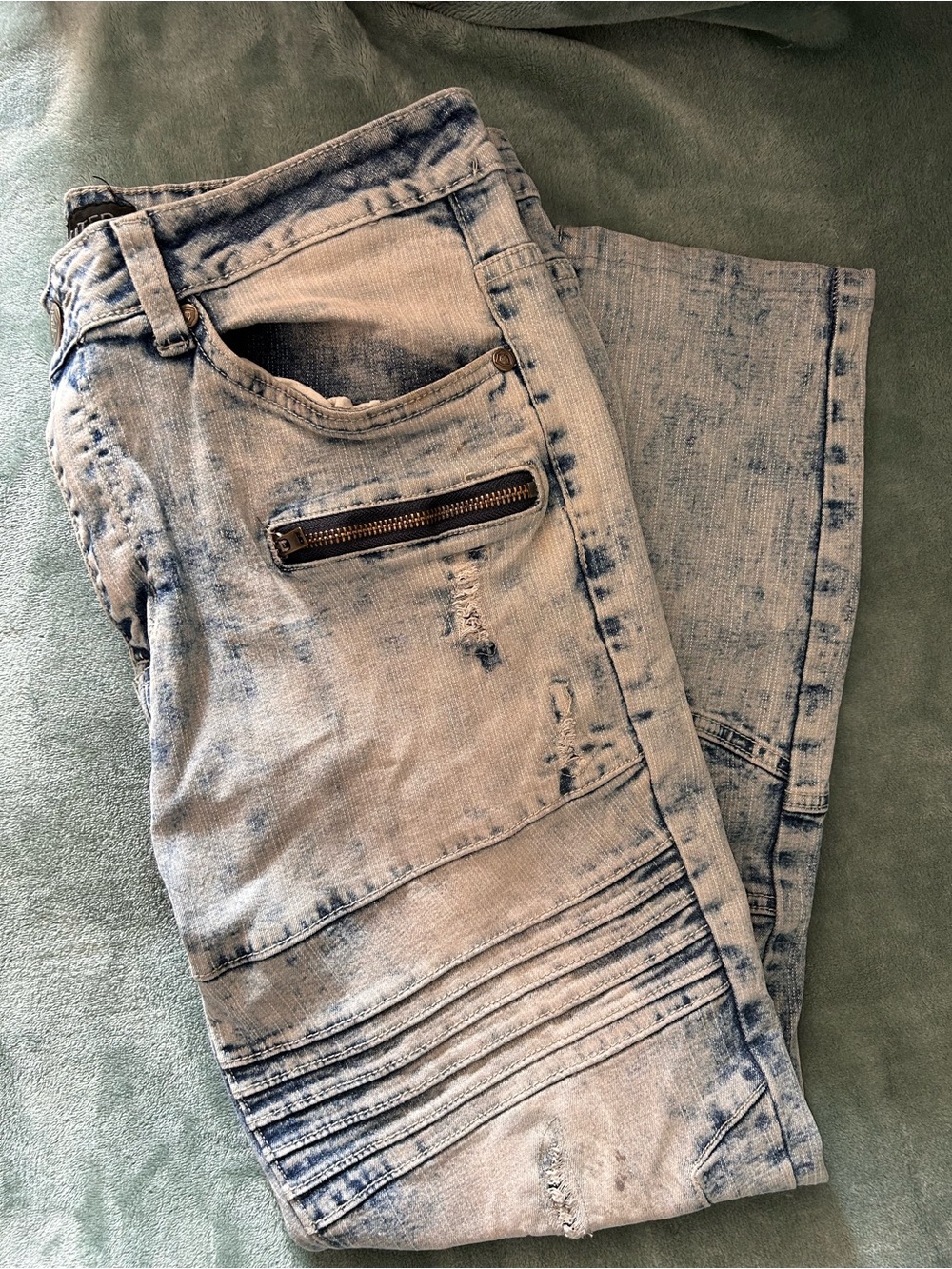 Encrypted Men's Acid Wash Biker Moto Jeans 36x32 Stretch Distressed